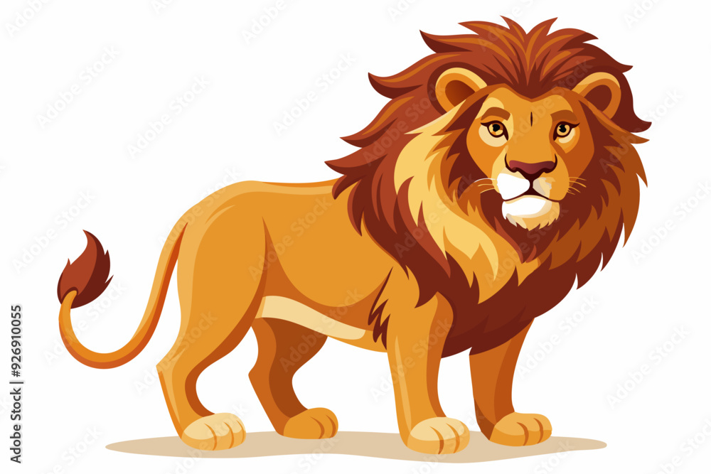 Obraz premium Cartoon Illustration of a Proud Lion with a Brown Mane