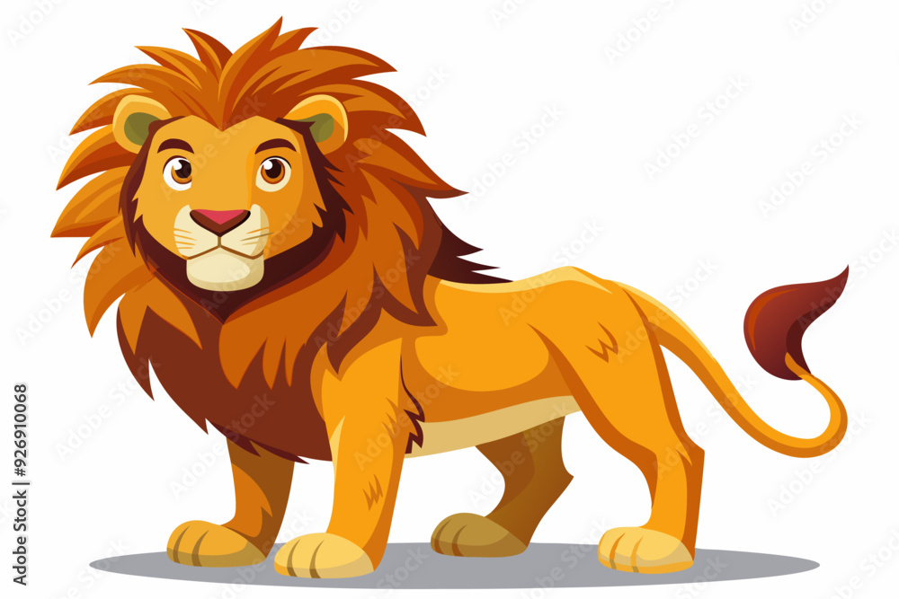 Cartoon illustration of a brown and yellow lion standing with a white background Cartoon illustration of a brown and yellow lion standing with a white background