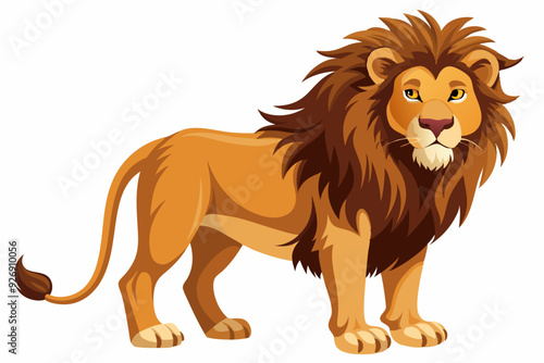 Cartoon illustration of a majestic lion standing tall