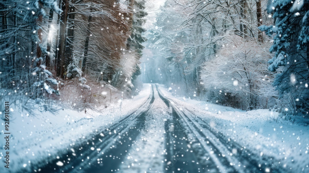 Obraz premium Snowy Forest Road