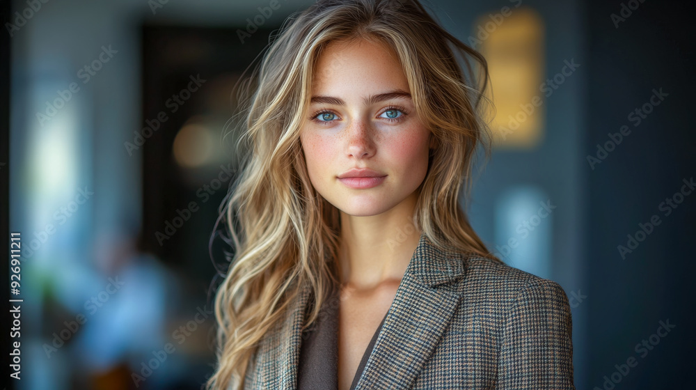 custom made wallpaper toronto digitalYoung businesswoman with long blonde hair is posing in a modern office building
