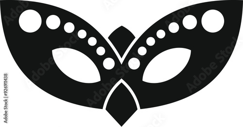 Simple black and white icon of a festive eye mask with beads