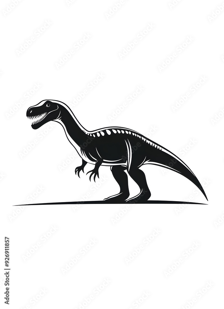 Fototapeta premium black silhouette of Dinosaur Allosaurus illustration icon for logo, isolated on white background