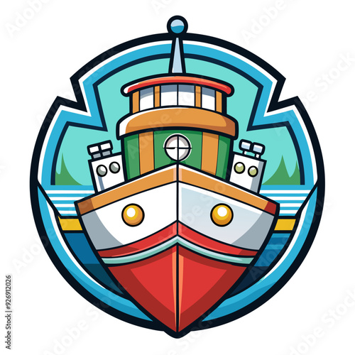 Cartoon Illustration of a Red, Yellow, and Green Boat