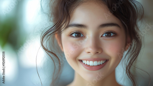 白い歯を見せる女性