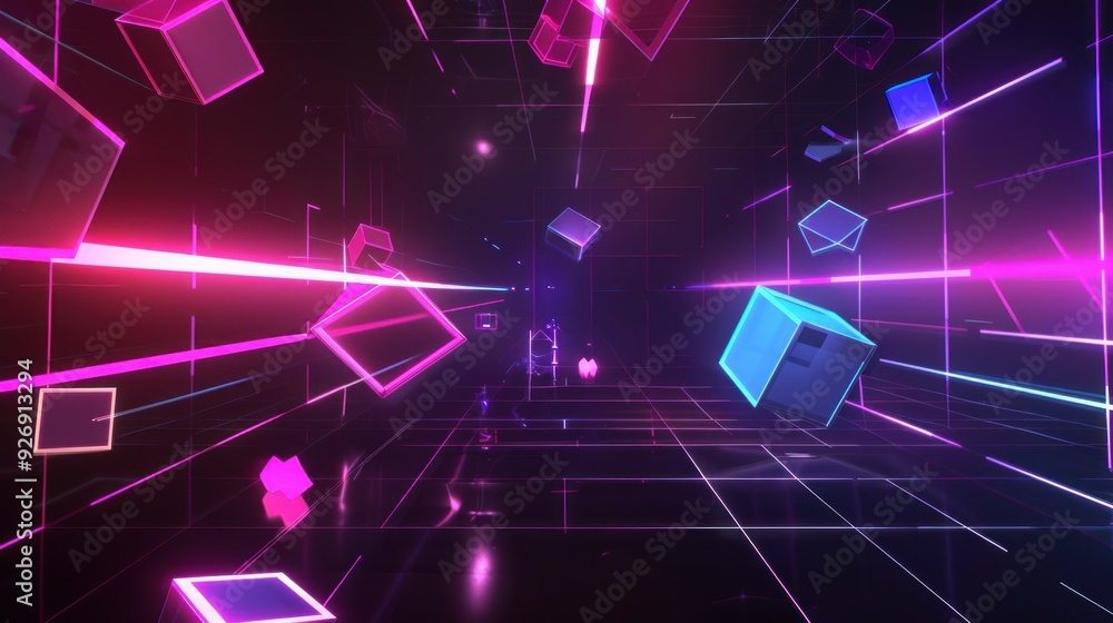 Fototapeta premium Neon Cube Tunnel