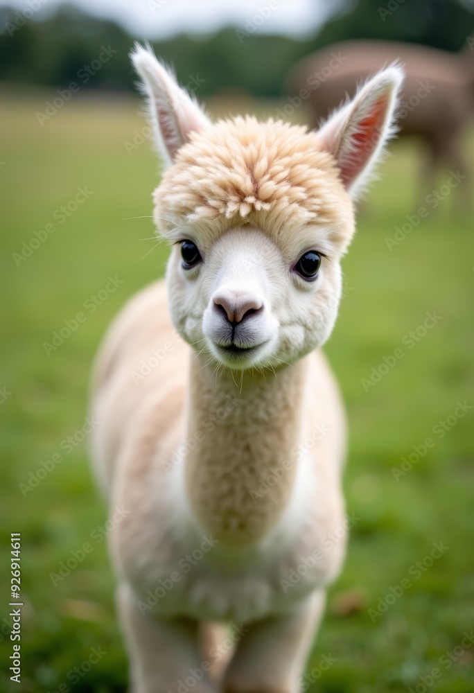 A close up portrait of a cute white lama in a grassland field. A close up portrait of a cute white lama in a grassland field.