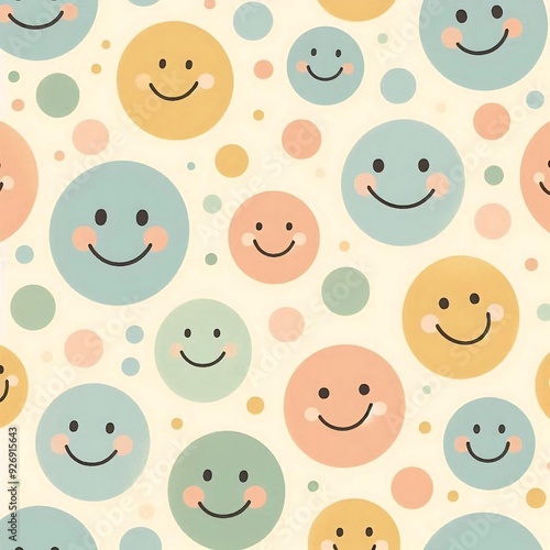 Cute pastel smiley face polka dot pattern in soft colors 부드러운 색상의 귀여운 파스텔 스마일리 페이스 물방울 무늬 패턴