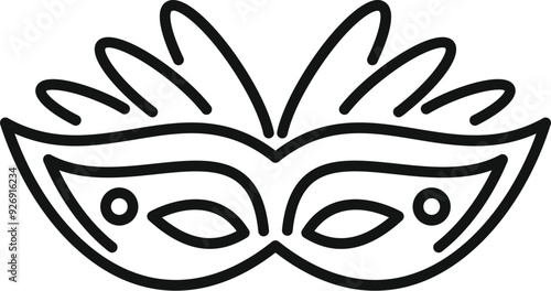 Line drawing of a carnival mask with feathers suggesting parties and celebrations