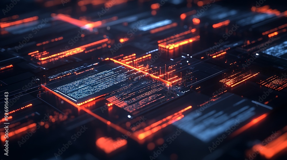 Digital Interface Showing Secure Data Encryption Process in a Dark Environment Digital Interface Showing Secure Data Encryption Process in a Dark Environment