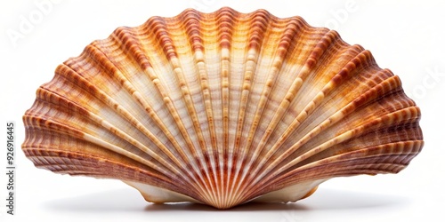 Close-up of a pecten sea shell cut out on a white background, sea shell, pecten, cut out, isolated, white background