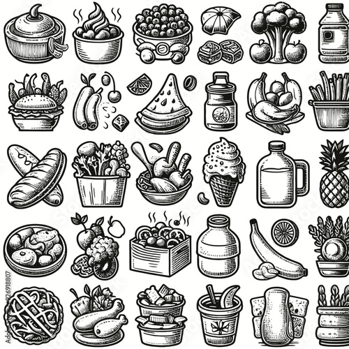 food and drink icon set vector