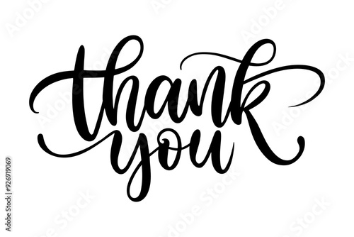 Thank you lettering in elegant calligraphy, perfect for greeting cards, invitations, or business presentations, conveying appreciation with a stylish, handwritten touch