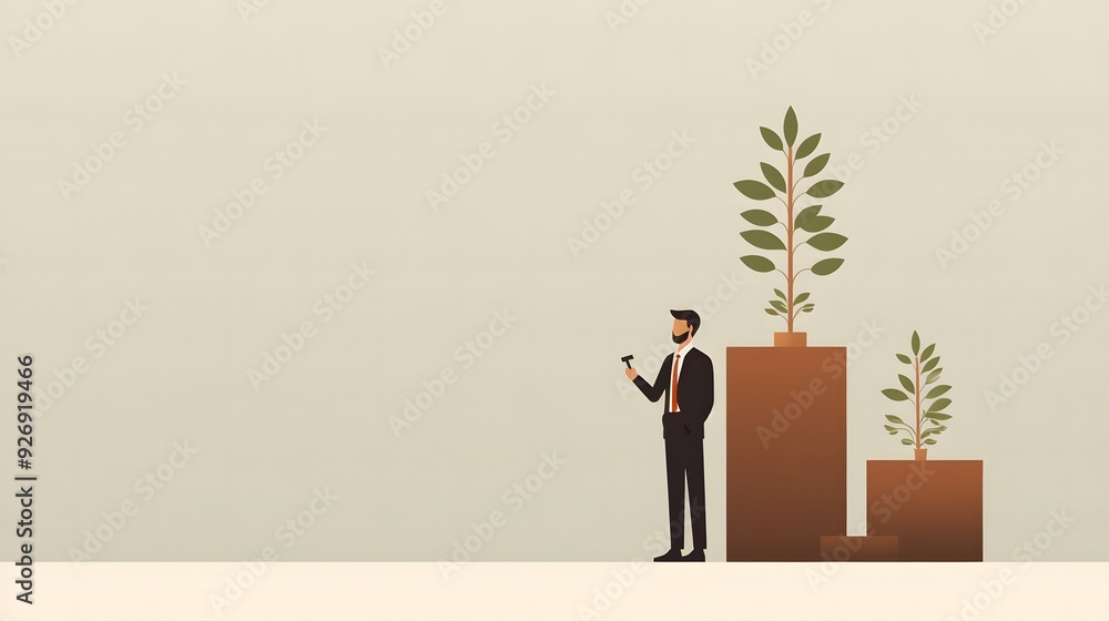 Minimalist Business Concept Illustration with a Focus on Growth and Success, Featuring Simple Shapes and Earth Tones Minimalist Business Concept Illustration with a Focus on Growth and Success, Featuring Simple Shapes and Earth Tones
