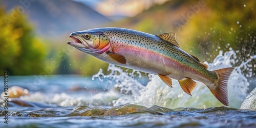 Beautiful rainbow trout jumping in a river, trout, fish, colorful, nature, river, wildlife, jump, water, splash, outdoor