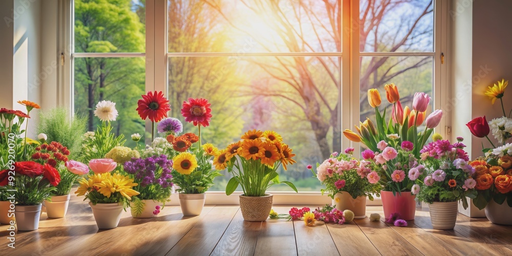 Scene of colorful flowers fluttering in a sunlit room, flowers, petals, colorful, room, interior, home decor Scene of colorful flowers fluttering in a sunlit room, flowers, petals, colorful, room, interior, home decor