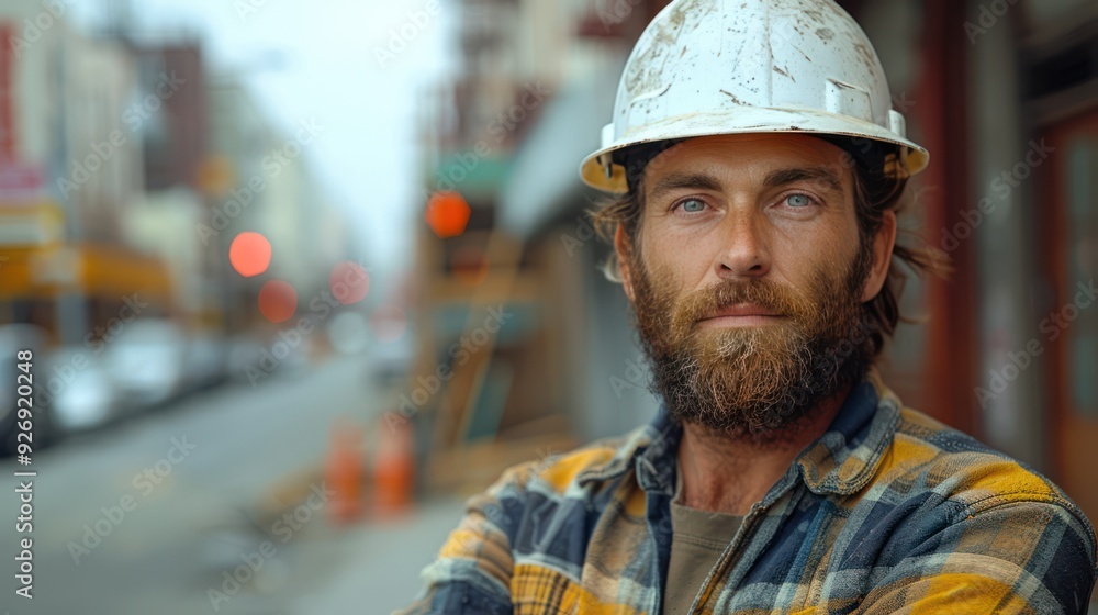 Smiling Civil Engineer in Hardhat Celebrating Labor Day at Construction Site Smiling Civil Engineer in Hardhat Celebrating Labor Day at Construction Site