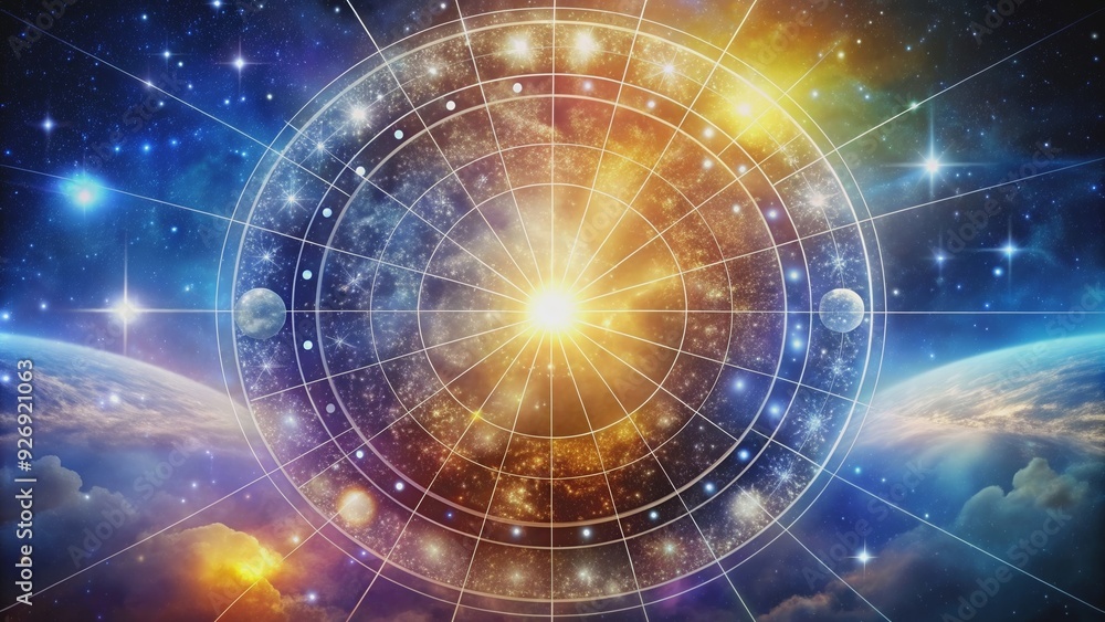 Abstract celestial birth chart with cosmic elements , astrology, horoscope, zodiac, galaxy, universe, mystical Abstract celestial birth chart with cosmic elements , astrology, horoscope, zodiac, galaxy, universe, mystical