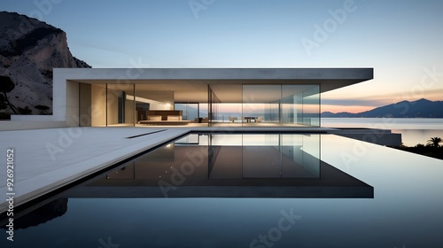 Modern glass house with infinity pool, epitomizing luxury and contemporary architecture