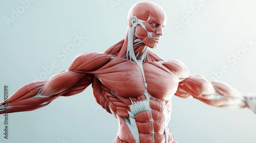 Human anatomy, detailed musculature, 3D illustration  photo