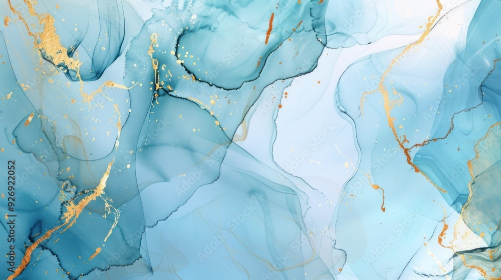 Fototapeta premium Abstract Blue and Gold Ink Art