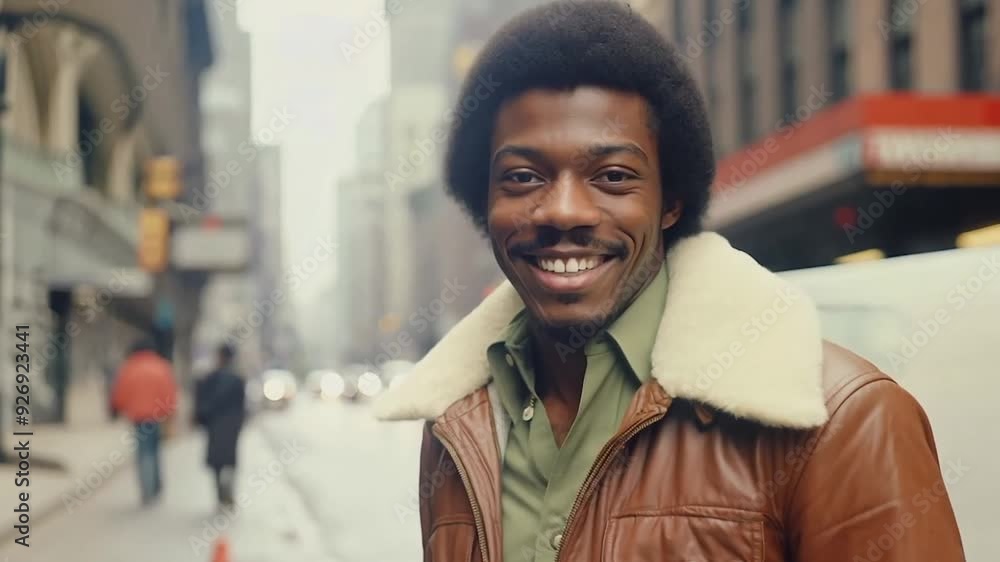 1970s man smiling face on city street 1970s man smiling face on city street