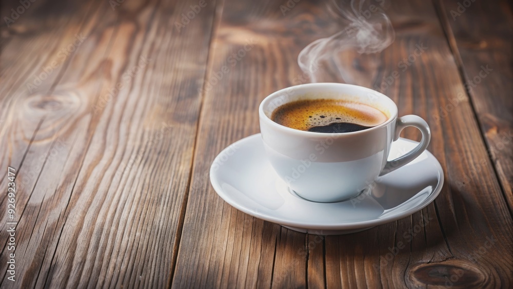 Steaming hot americano coffee in a white cup on a rustic wooden table , espresso, beverage, caffeine, morning, drink Steaming hot americano coffee in a white cup on a rustic wooden table , espresso, beverage, caffeine, morning, drink