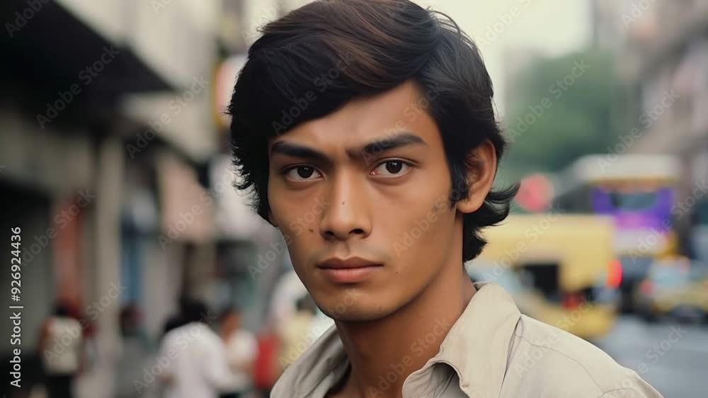 1970s man serious face on city street 1970s man serious face on city street