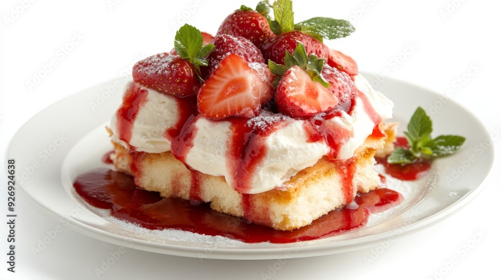 Strawberry shortcake with whipped cream and mint Strawberry shortcake with whipped cream and mint
