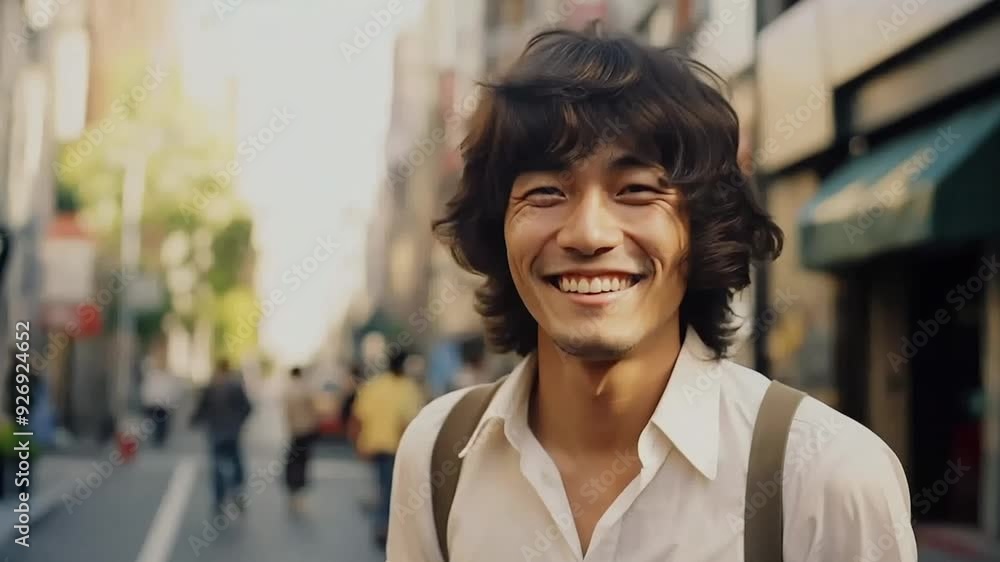 1970s man smiling face on city street 1970s man smiling face on city street
