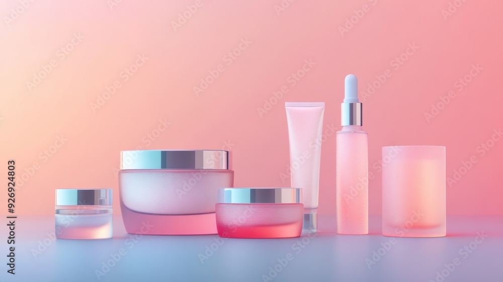 Cosmetics Set on a Pink Gradient Background Cosmetics Set on a Pink Gradient Background