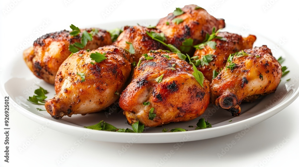 Grilled Chicken Drumsticks on White Plate Grilled Chicken Drumsticks on White Plate