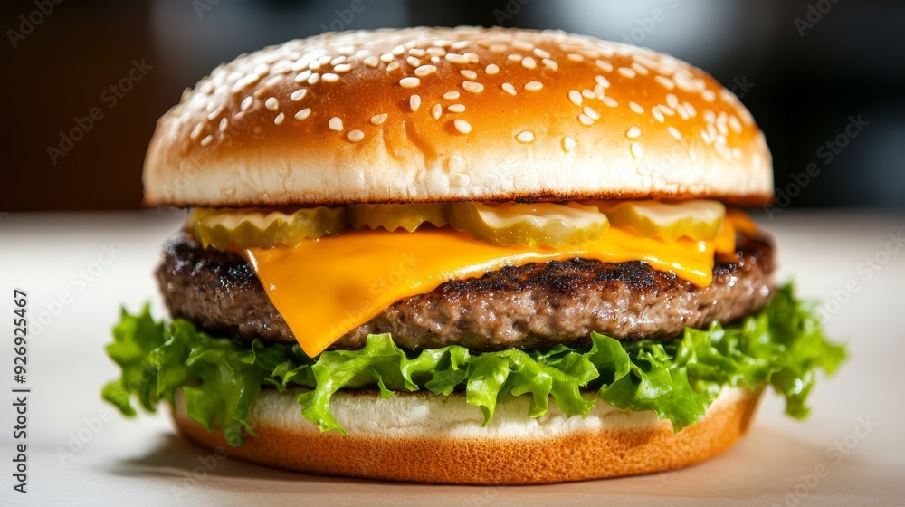 Juicy Cheeseburger with Lettuce and Pickles Juicy Cheeseburger with Lettuce and Pickles