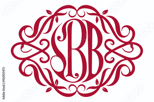 Ornate Red Monogram with Letters SB and Floral Design