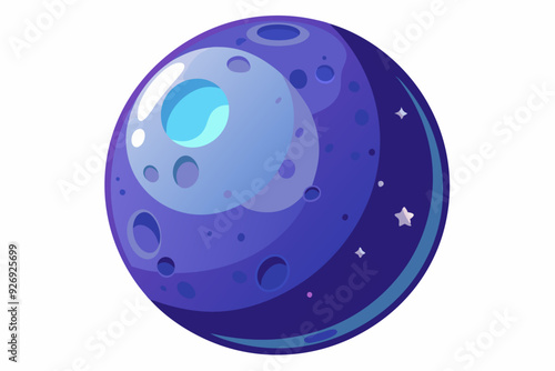 Cartoon Illustration of a Purple Planet with Craters and Stars