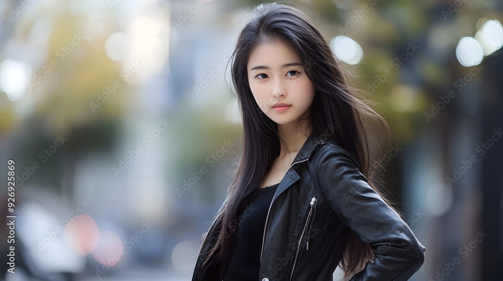 Confident Asian Teen Girl in Chic Urban Outfit Striking Pose Confident Asian Teen Girl in Chic Urban Outfit Striking Pose