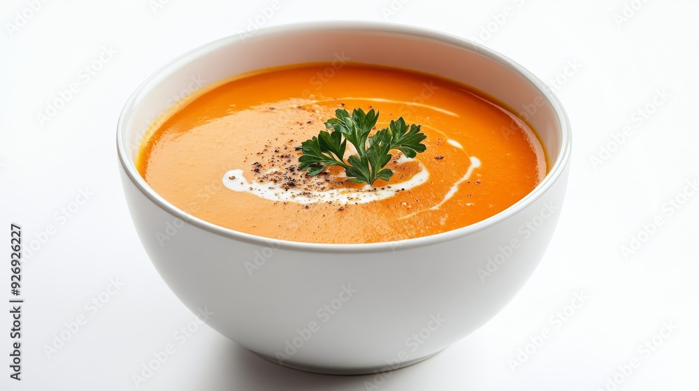 Creamy carrot soup garnished with parsley Creamy carrot soup garnished with parsley