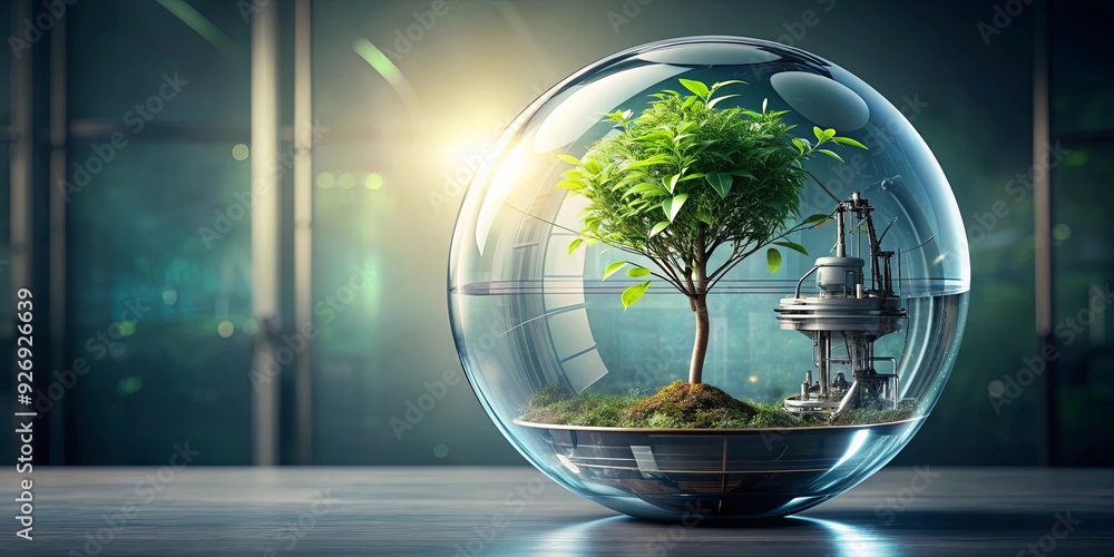 Futuristic glass globe with plant and mechanical structure , futuristic, glass globe, globe, plant, mechanical Futuristic glass globe with plant and mechanical structure , futuristic, glass globe, globe, plant, mechanical