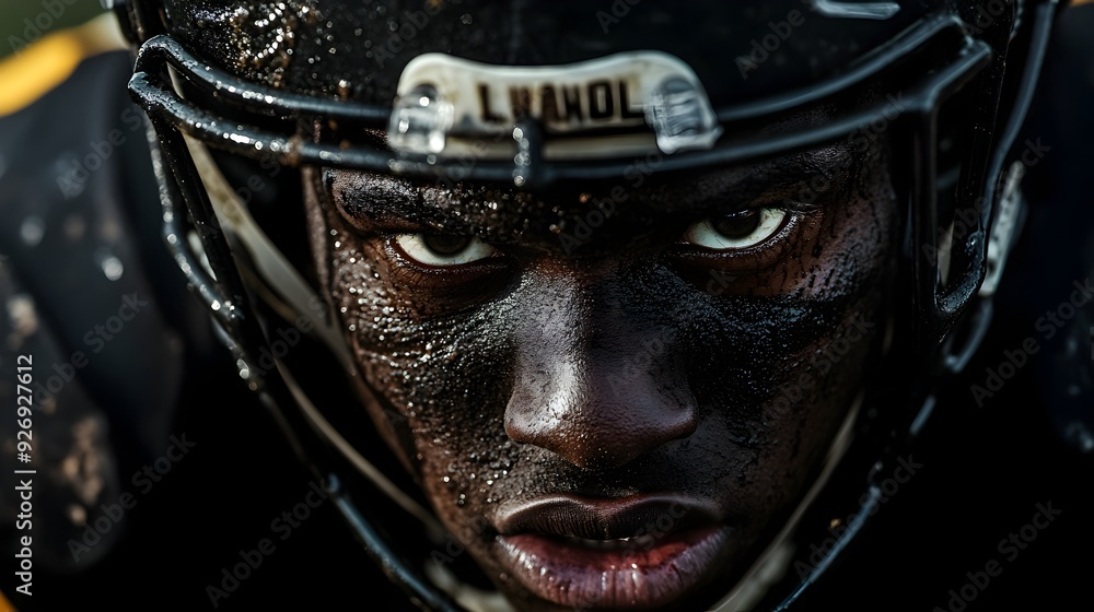 Intense Moment of a Football Player Poised for the Snap Intense Moment of a Football Player Poised for the Snap