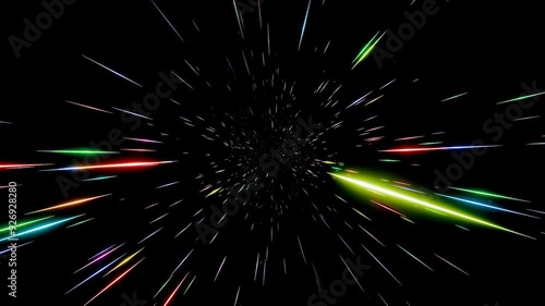 放射状に流れるカラフルな光線の3Dアニメーション