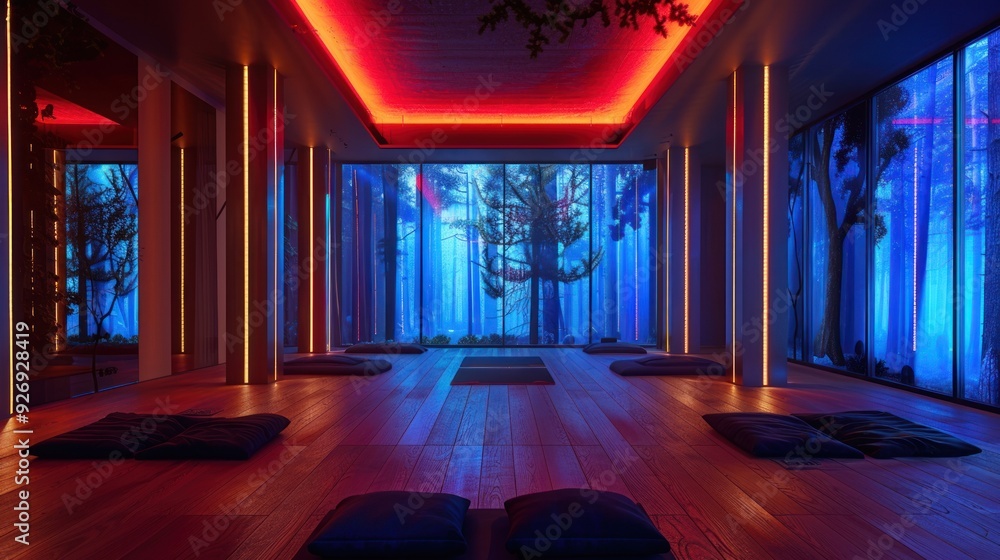 Modern Meditation Room with Forest View Modern Meditation Room with Forest View