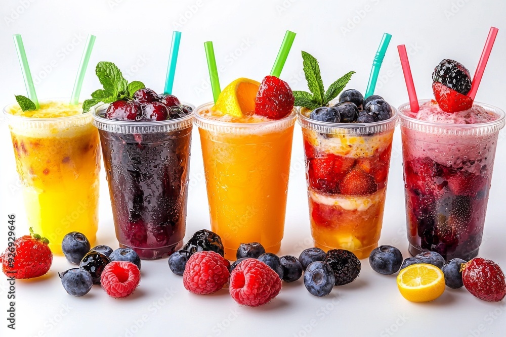 Juices and Floats in Plastic Cup on white background created with Generative AI Juices and Floats in Plastic Cup on white background created with Generative AI