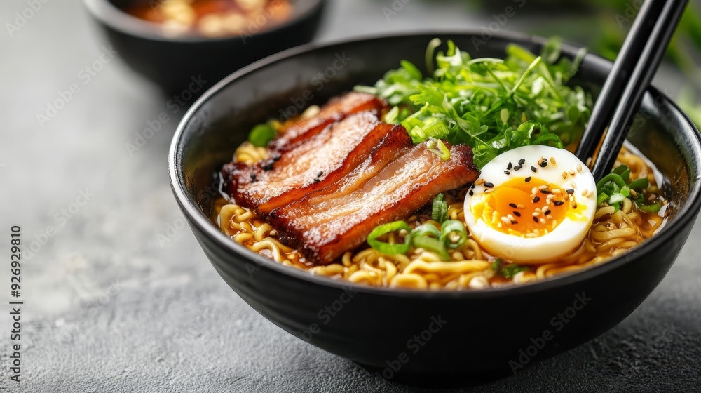 Delicious Ramen Bowl with Pork and Egg Delicious Ramen Bowl with Pork and Egg
