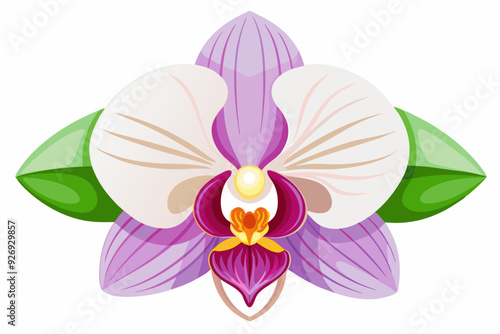 A Single Pink and White Orchid Flower with Green Leaves