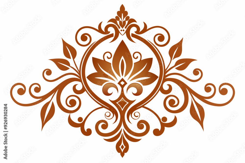 Ornate Brown Floral Design with Swirls and Leaves Ornate Brown Floral Design with Swirls and Leaves