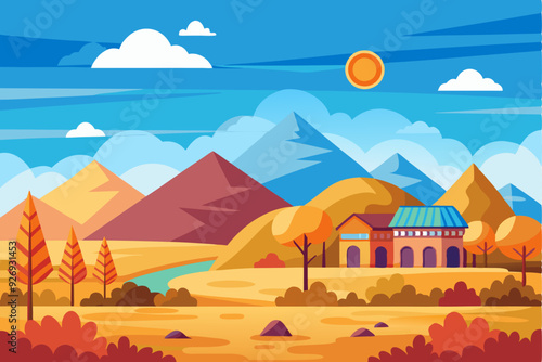 A Mountainous Landscape with a House and Autumnal Foliage