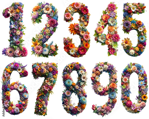 Flower number from 0 to 9 isolated on transparent background PNG file photo