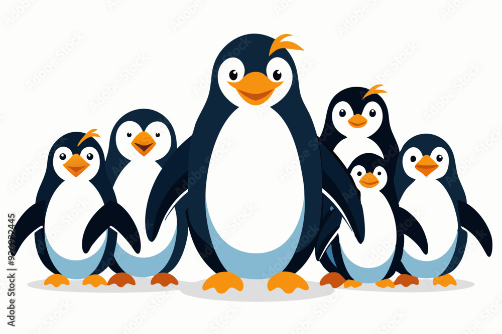 Naklejka premium A Family of Six Penguins Standing Together