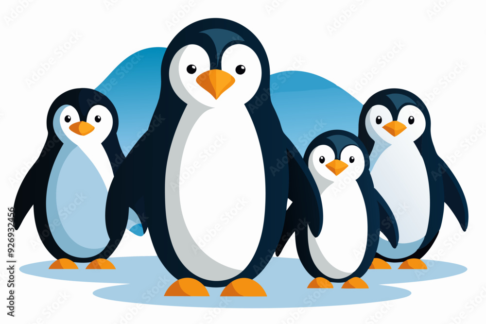 A Family of Four Penguins Standing on Ice A Family of Four Penguins Standing on Ice
