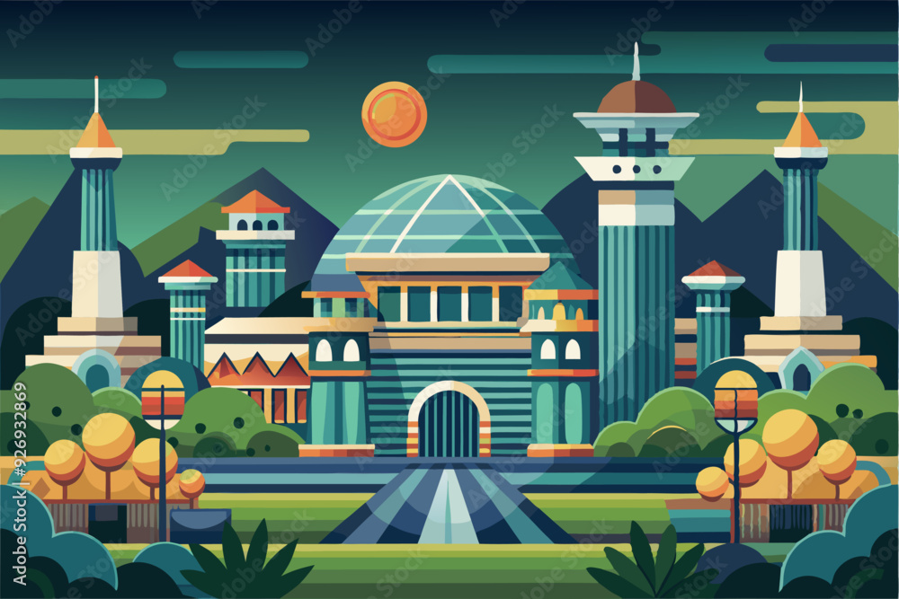 Fototapeta premium Futuristic Cityscape with a Large Dome Building